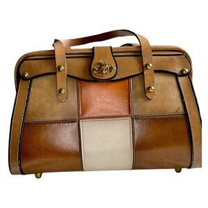 vintage 1960s Burlington patchwork leather handbag purse structured leather tote